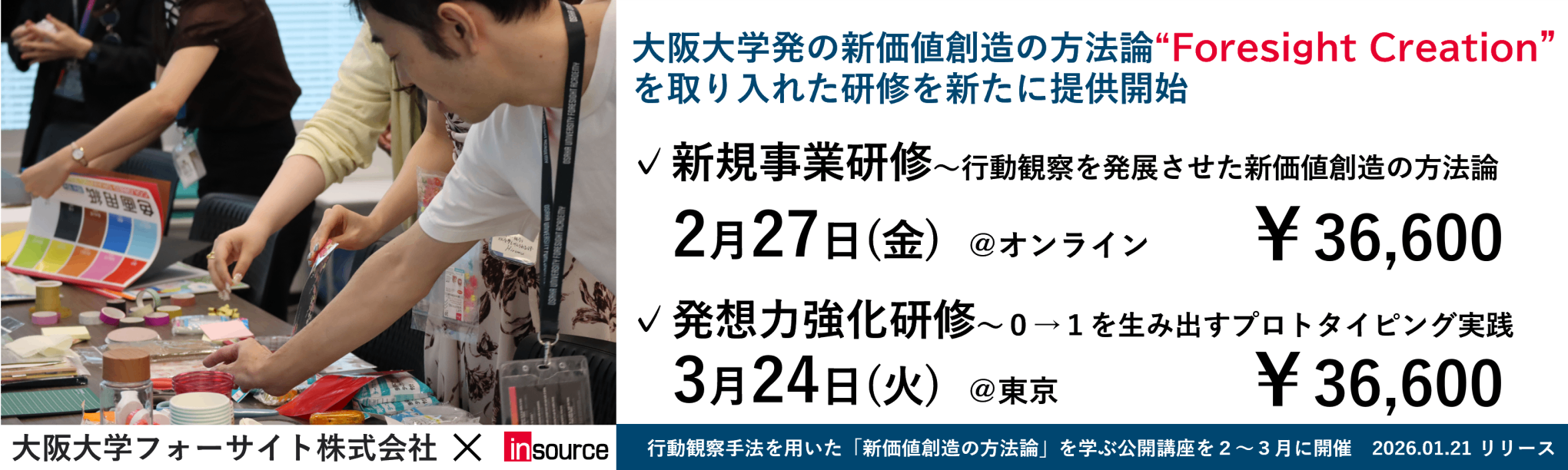 【共催:大阪大学フォーサイト】新規事業研修~行動観察を発展させた新価値創造の方法論「Foresight Creation」~