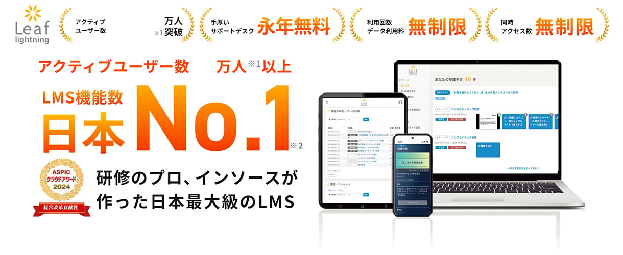 アクティブユーザー数/LMS機能数日本No.1 研修のプロ、インソースが作った日本最大級のLMS